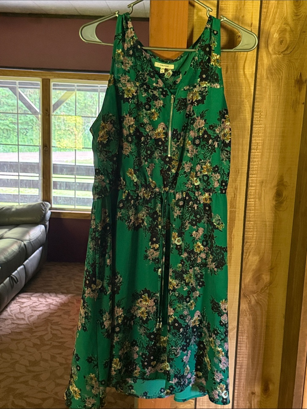 Maurices Teal Green Floral Top with Black and Pink Accents